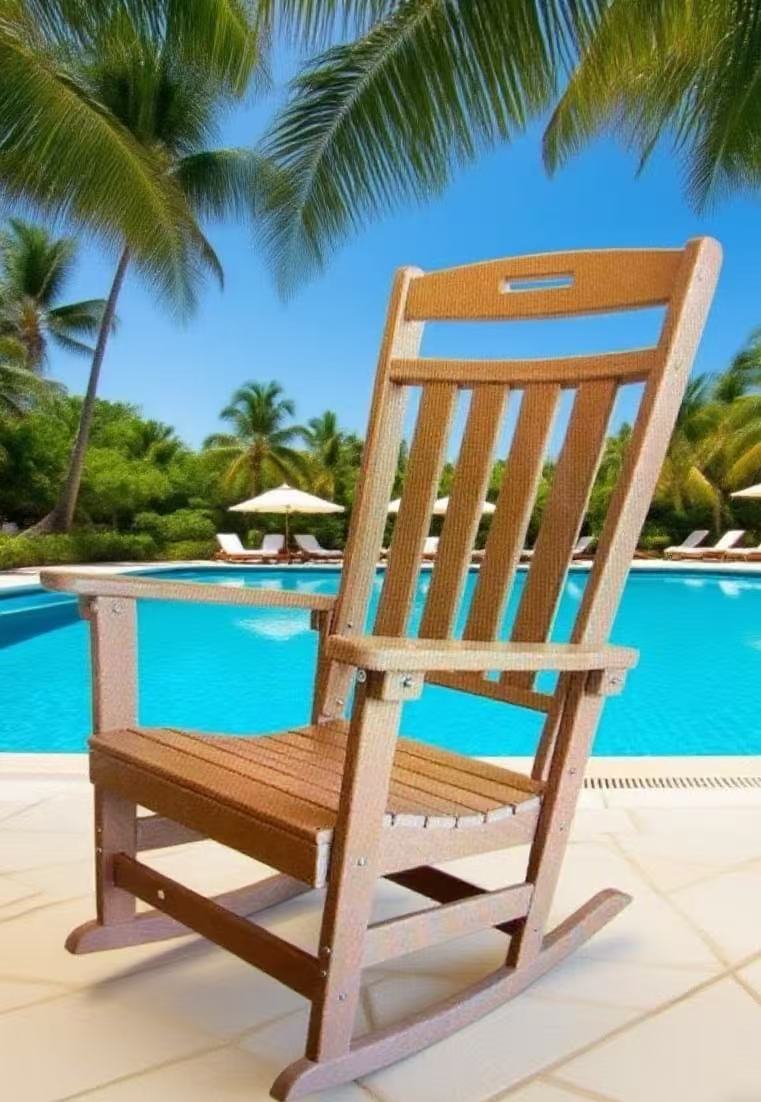 Brown wooden high back rocking chair